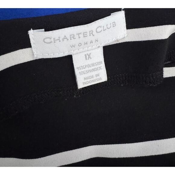 Charter Club Woman Plus Size 1X Polyester Spandex Black White Top - Picture 4 of 8